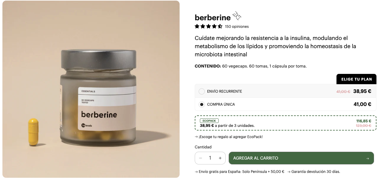 Berberina Be levels